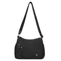 Sac bandoulière minimaliste en nylon noir avec poches zippées et bandoulière réglable - Noir