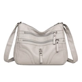 Minimalist light grey soft PU leather crossbody bag with multiple front zipper pockets - Light Gray