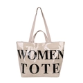 Borsa tote minimalista in PVC beige con stampa 'WOMEN TOTE' e manici in tela da donna - Cachi