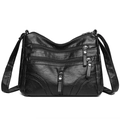 Classic black crossbody bag with multiple zippers and litchi grain faux leather texture - Black