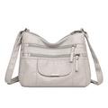 Bolso bandolera beige claro de cuero sintético con múltiples bolsillos y correa ajustable - Gris