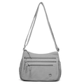 Grey nylon multi-pocket crossbody bag with adjustable shoulder strap and metal logo detail - Gray