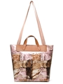 Tragetasche mit Denim-Druck in Pink und Braun, Light Fashion Logo und Ledergriffen - 28*15*30cm / Rosa