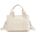 Cream canvas tote bag with adjustable shoulder strap and front pocket on white background - Cream White
