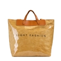 Eco-friendly Dupont paper tote bag with waterproof clear PVC cover and leather handles - Yellow