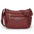 Borsa a tracolla trapuntata rosso scuro da donna con tasche multiple e tracolla regolabile - Borgogna