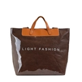 Retro Dupont paper tote bag with clear PVC layer and brown leather handles for women - Brown
