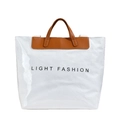 Sac fourre-tout blanc en Tyvek avec poignées en cuir marron et imprimé Light Fashion - Blanc