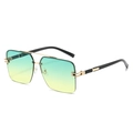 Retro semi-rimless square sunglasses with gold double bridge and gradient lenses - Regular / Standard Gold Frame Blue-Yellow Lenses