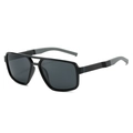 Lunettes de soleil polarisées carrées rétro pour hommes avec double pont élégant - Standard / Monture Noir Brillant Verres Gris