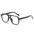 Retro black pilot eyeglasses with double bridge design and stylish gold rivet accents - Glossy Black Frame