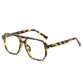 Classic yellow tortoiseshell aviator eyeglasses with retro double bridge square frame - Leopard Frame