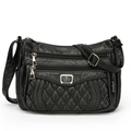 Borsa a tracolla classica in pelle PU nera trapuntata con tasche a zip e logo argento - Nero