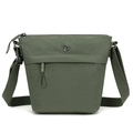Army green nylon bucket crossbody bag with textured fabric and wide shoulder strap - Matcha Green