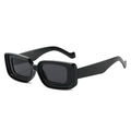 Retro rectangle thick frame sunglasses in glossy black finish with dark grey lenses - Black Frame Grey Lens