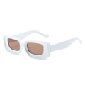 Retro rectangle sunglasses with bold white frames and amber lenses in a 45-degree side view - White Frame Brown Lens