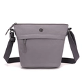 Chic gray nylon crossbody bucket bag with adjustable shoulder strap and brand logo - Vanilla Cream