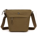Olive green nylon bucket crossbody bag with a round metal logo and wide textile strap - Cocoa Pearl