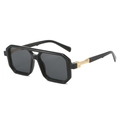 Lunettes de soleil aviateur carrées avec monture noire et détails géométriques dorés - Monture Noire Verres Gris