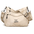 Beige Canvas Umhängetasche mit mehreren Fächern und verstellbarem Schultergurt - Gebrochenes Weiß