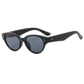 Fashionable black small cat eye sunglasses with grey lenses and silver metal rivets - Black Frame Grey Lens