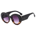 Chic oversized round sunglasses with leopard print frames and purple gradient lenses - Regular / Black & Demi Frame Gradient Grey Lens