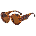 Retro tortoiseshell round sunglasses with textured plaid patterns on the temples - Regular / Tea Leopard Frame Tea Lens