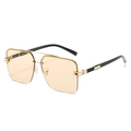 Retro semi-rimless square sunglasses with tea-tinted lenses and golden double bridge - Regular / Standard (Incl. 13% VAT) Gold Frame with Light Brown Lenses
