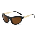 Lunettes de soleil œil de chat à monture noire, verres bruns et branches en métal doré - Standard / Monture Noire Verres Thé