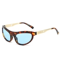 Lunettes de soleil œil de chat écaillé avec verres bleu clair et branches métalliques ajourées - Standard / Monture Léopard Verres Bleus