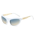 Cat eye sunglasses with white frame, gold hollow-out temples and blue-yellow gradient lenses - Regular / Standard White Frame with Green-Yellow Lenses