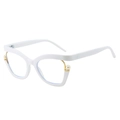 Elegant white cat-eye glasses frame with gold accents and pearl details shown at a 45-degree angle - White Frame