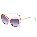 Occhiali da sole cat eye con montatura rosa trasparente, lenti viola sfumate e aste dorate - Montatura Viola Lenti Grigie