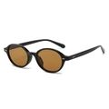 Retro oval sunglasses with black frames and brown lenses featuring dual rivet details - Black Frame Tea Lens