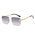 Rimless square sunglasses with purple gradient lenses and gold snake-shaped metal temples - Gold Frame Gray Pink Lens