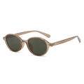 Retro oval sunglasses with translucent amber frame, dark lenses and metal rivet accents - Tea Frame Green Lens
