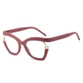 Montatura cat-eye rosso scuro con accenti di perle bianche e lenti trasparenti - Rosa Radice di Loto