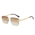 Lunettes de soleil carrées sans monture avec dégradé marron et branches serpent or - Monture Dorée Verres Ambrés Dégradés