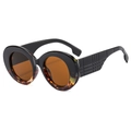 Retro oversized round sunglasses in black and tortoiseshell with embossed textured temples - Regular / Black Leopard Frame Tea Lens