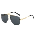 Retro double bridge rimless sunglasses with gold metal frame and dark grey lenses - Gold Frame Grey Lens
