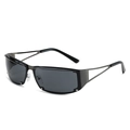 Futuristic rimless sunglasses with gunmetal frame and geometric cut-out design - Gunmetal Frame Grey Lens