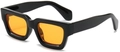 Retro thick black square sunglasses featuring translucent amber lenses in street style - Black Frame Orange Lens