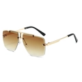 Retro rimless pilot sunglasses with brown gradient lenses and gold double bridge frame - Gold Frame Gradient Tea Lens