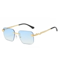 Lunettes de soleil carrées sans monture avec verres dégradés bleus et branches serpent - Monture Dorée Verre Dégradé Bleu