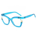 Translucent blue cat eye glasses frame for women with decorative white pearls - Blue Frame