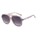 Retro pilot sunglasses with purple textured frames and gold metal top bar details - Purple Frame Gray Lens
