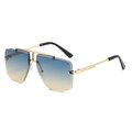 Retro rimless sunglasses with gold frame and blue to yellow gradient lenses - Gold Frame Green Yellow Lens