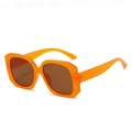 Translucent orange square frame sunglasses with large bold temples and dark brown lenses - Orange Frame Tea Lens