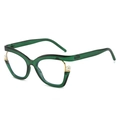 Cat eye glasses in translucent green frame with white pearl accents and gold metal stems - Green Frame
