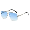 Frameless square sunglasses with silver metal frame and blue to yellow gradient lenses - Silver Frame Gradient Blue Lens